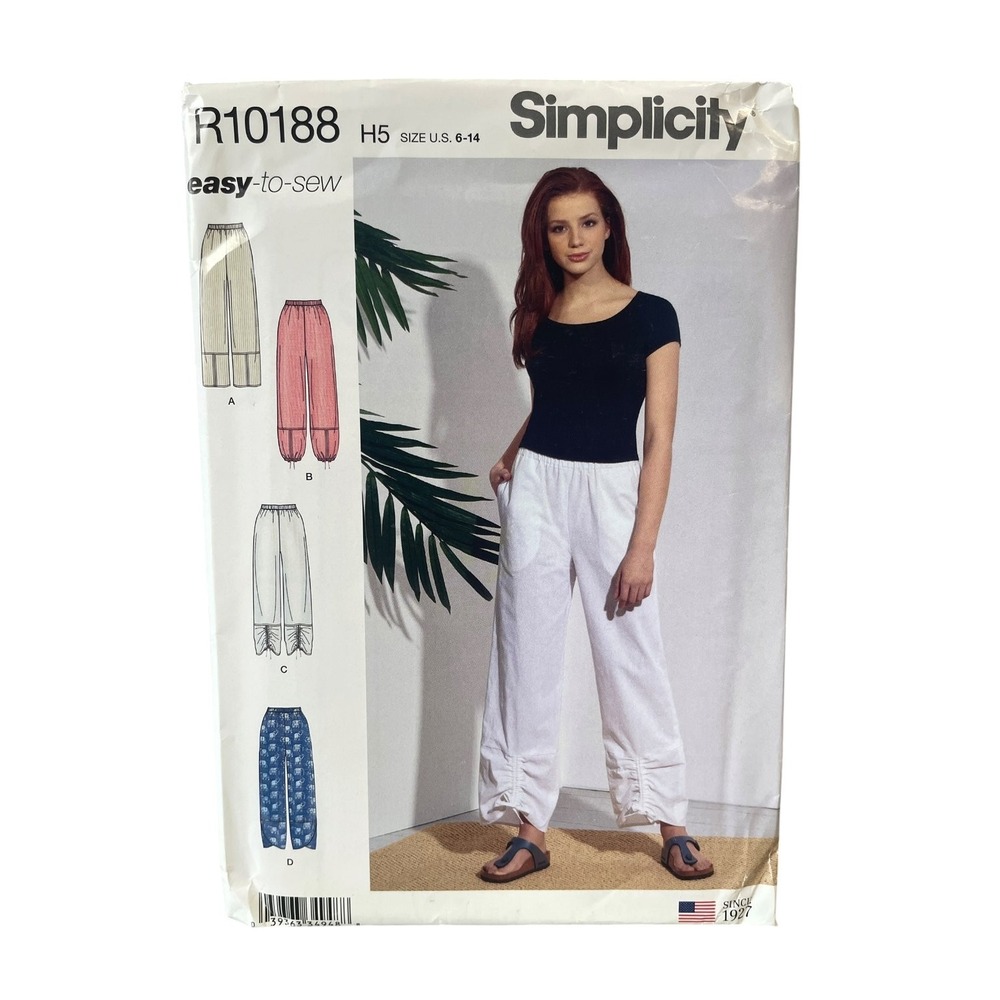 Simplicity R10188 Misses Pull-On‎ Pants Size 6-14 Easy-to-Sew